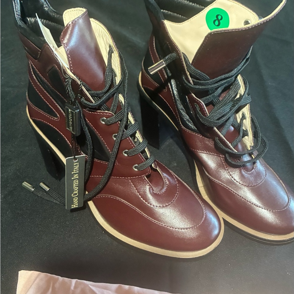 Cavallini Hand-Crafted Burgundy Lace-Up High Heel Ankle Boots